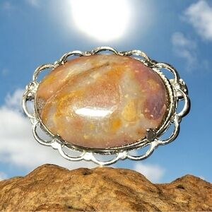 Elegant Silver and Silver -Toned Jasper Women's Brooch
